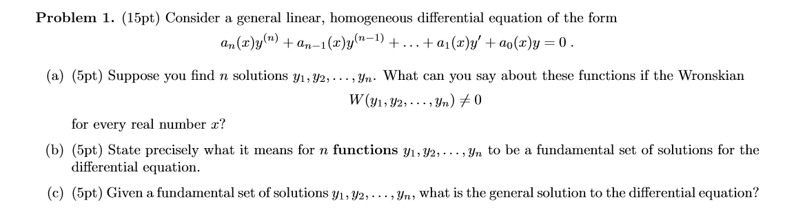 Solved Problem 1. (15pt) Consider A General Linear, | Chegg.com