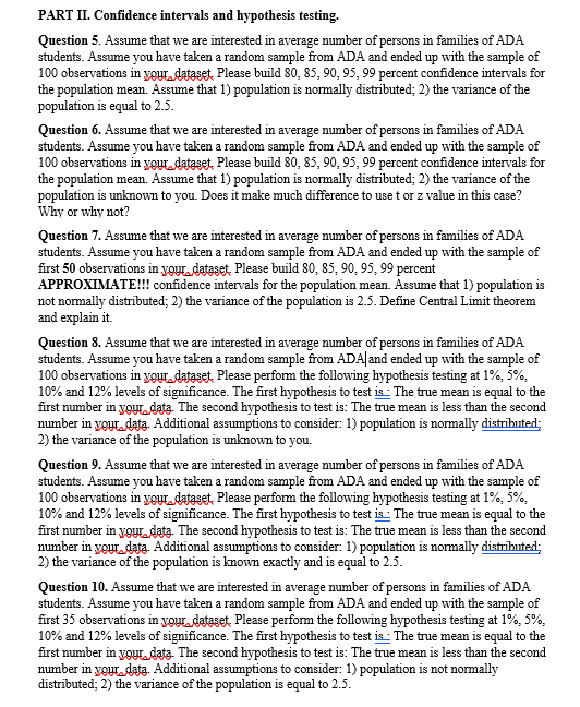 Solved PART II. Confidence intervals and hypothesis testing. | Chegg.com