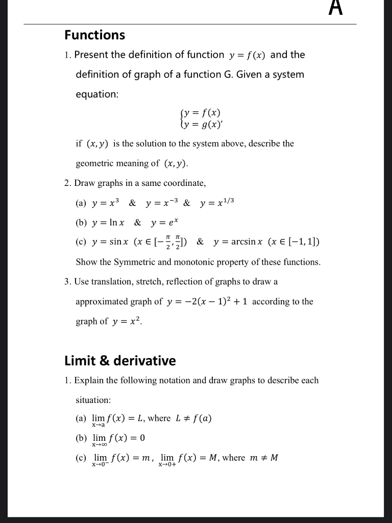 A Functions 1 Present The Definition Of Function Y Chegg Com