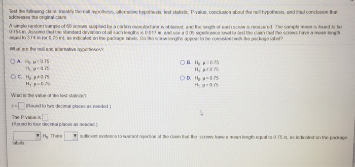 Solved Test the following claim. Identify the null | Chegg.com