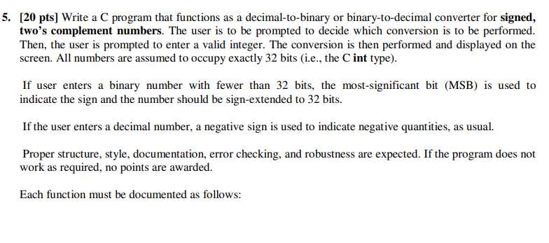 5. [20 pts] Write a C program that functions as a | Chegg.com
