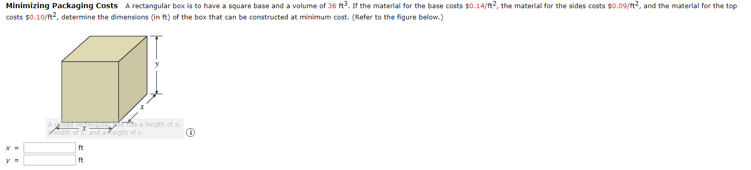 Solved Minimizing Packaging Costs A rectangular box is to | Chegg.com