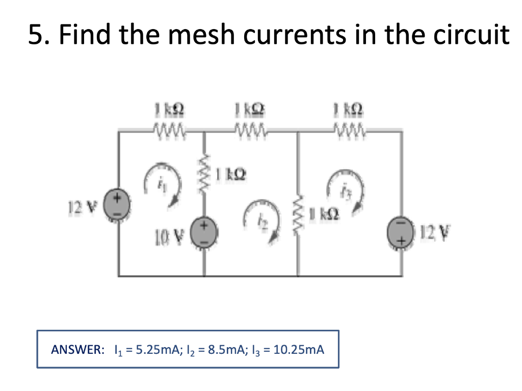Solved 5. Find the mesh currents in the circuit ANSWER: | Chegg.com
