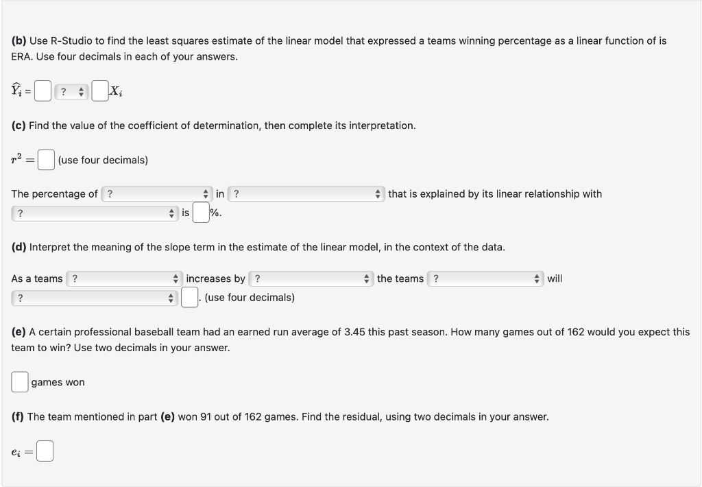 Solved The following data represents the winning percentage | Chegg.com