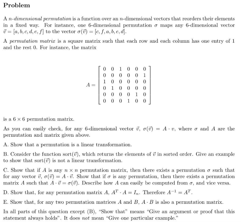 A n-dimensional permutation is a function over an | Chegg.com