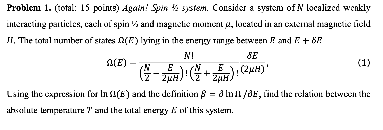 Solved Problem 1. (total: 15 points) Again! Spin 12 system. | Chegg.com