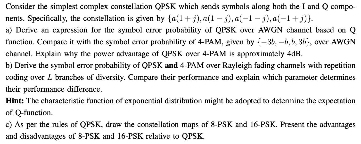 Consider the simplest complex constellation QPSK | Chegg.com