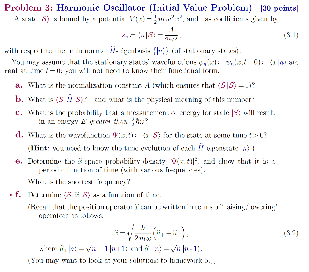 A Sn Problem 3 Harmonic Oscillator Initial Valu Chegg Com