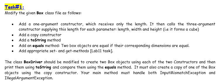 Solved Task#1: Modify the given Box class file as follows: • | Chegg.com