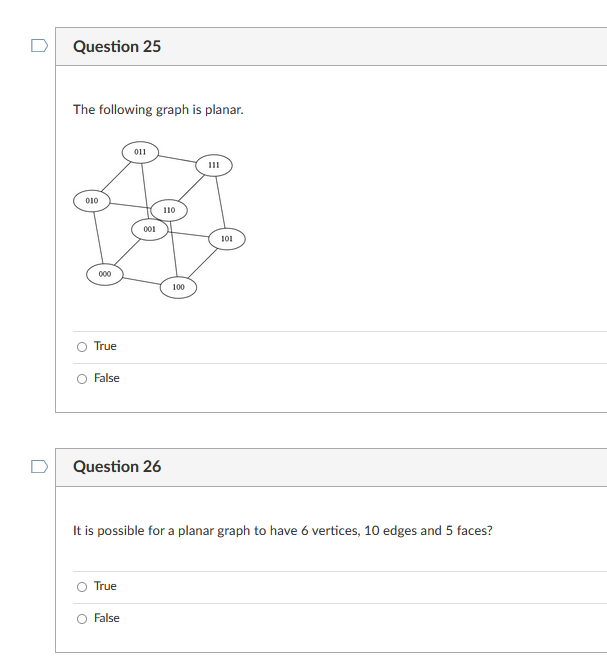 Solved D Question 25 The following graph is planar. 011 010 | Chegg.com