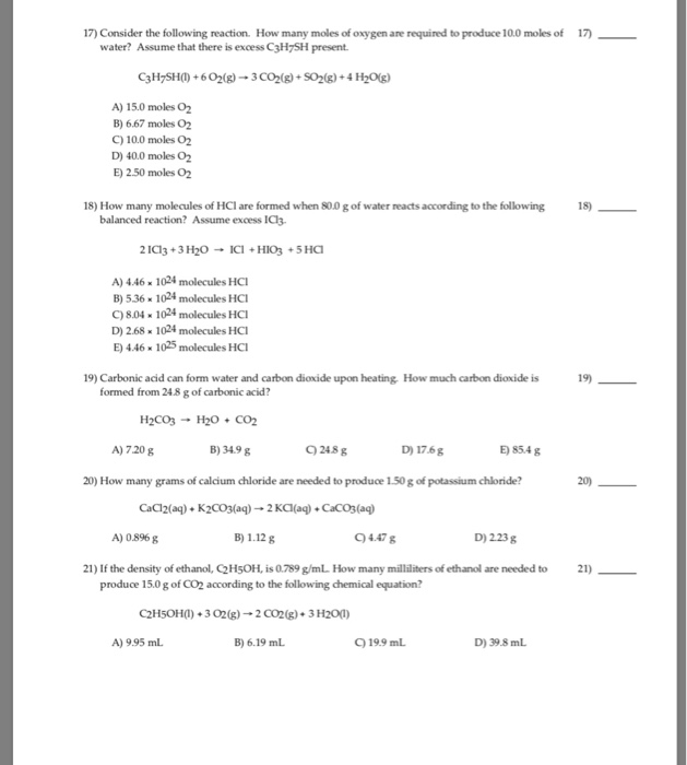 Solved 17) Consider the following reaction. How many moles | Chegg.com