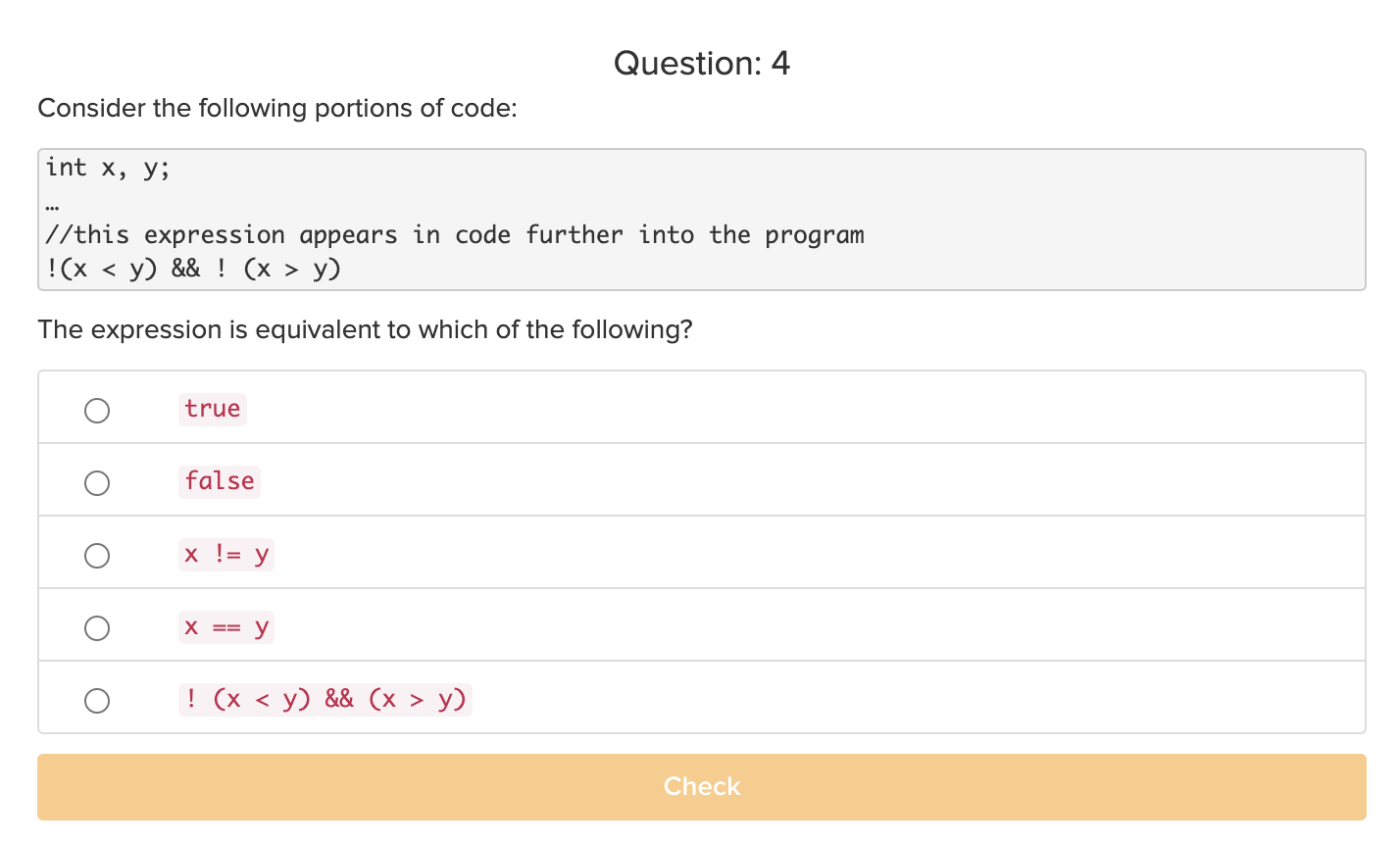 Solved Consider the following portions of code: int x,y | Chegg.com