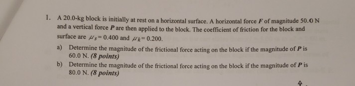 Solved 1. A 20.0-kg block is initially at rest on a | Chegg.com