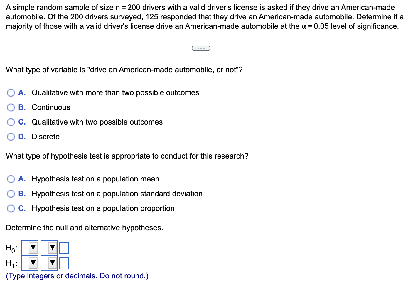 Solved A simple random sample of size n=200 drivers with a | Chegg.com