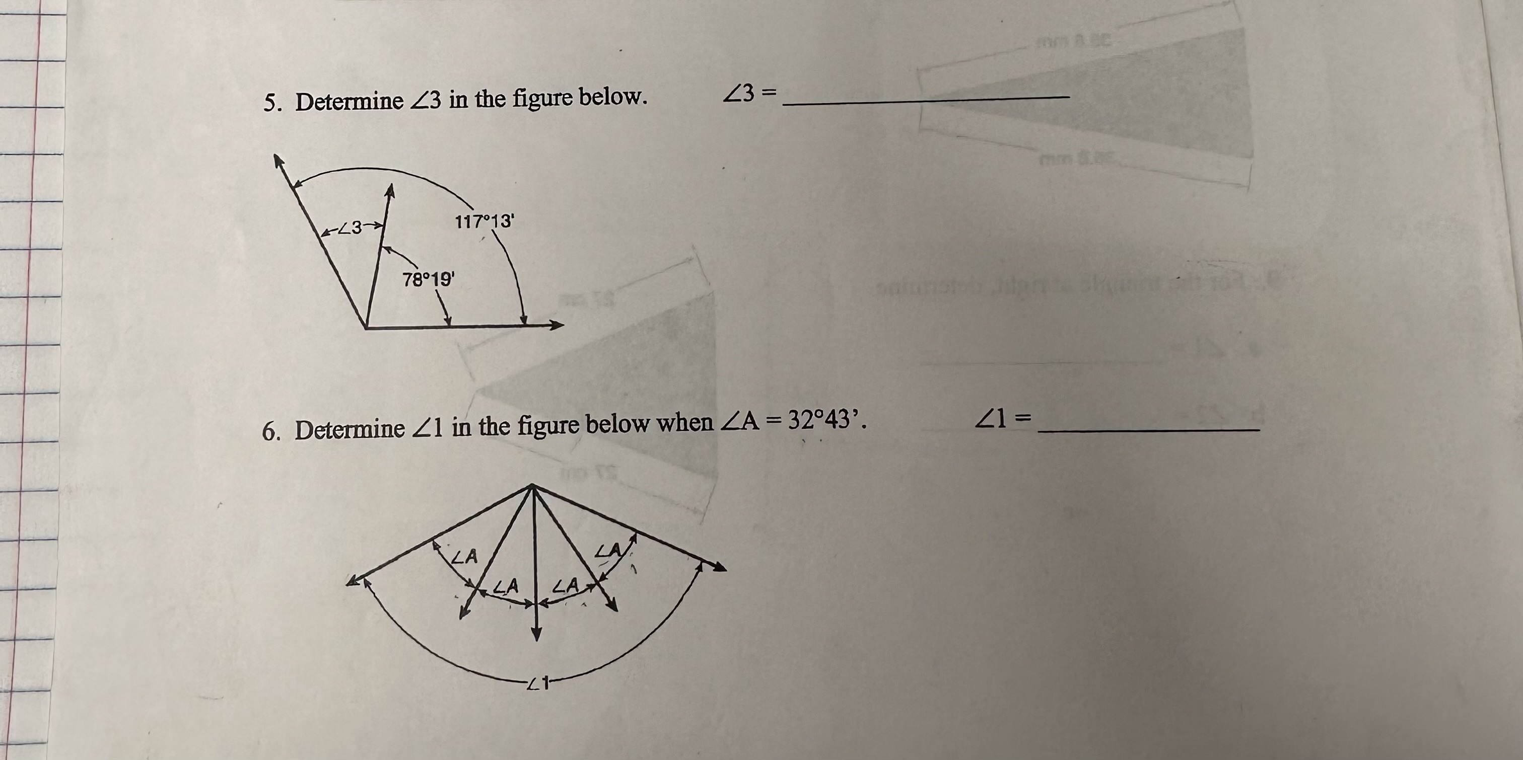 Solved 5. Determine ∠3 in the figure below. ∠3= 6. Determine | Chegg.com