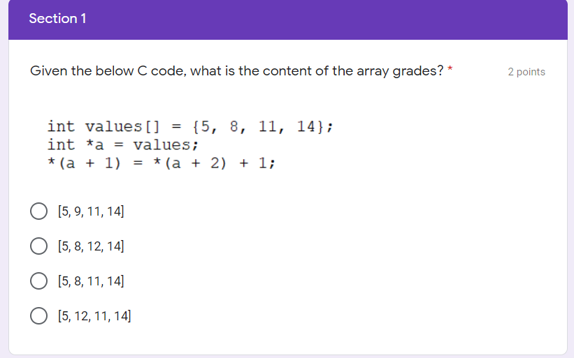 Solved Section 1 Given the below C code, what is the content | Chegg.com