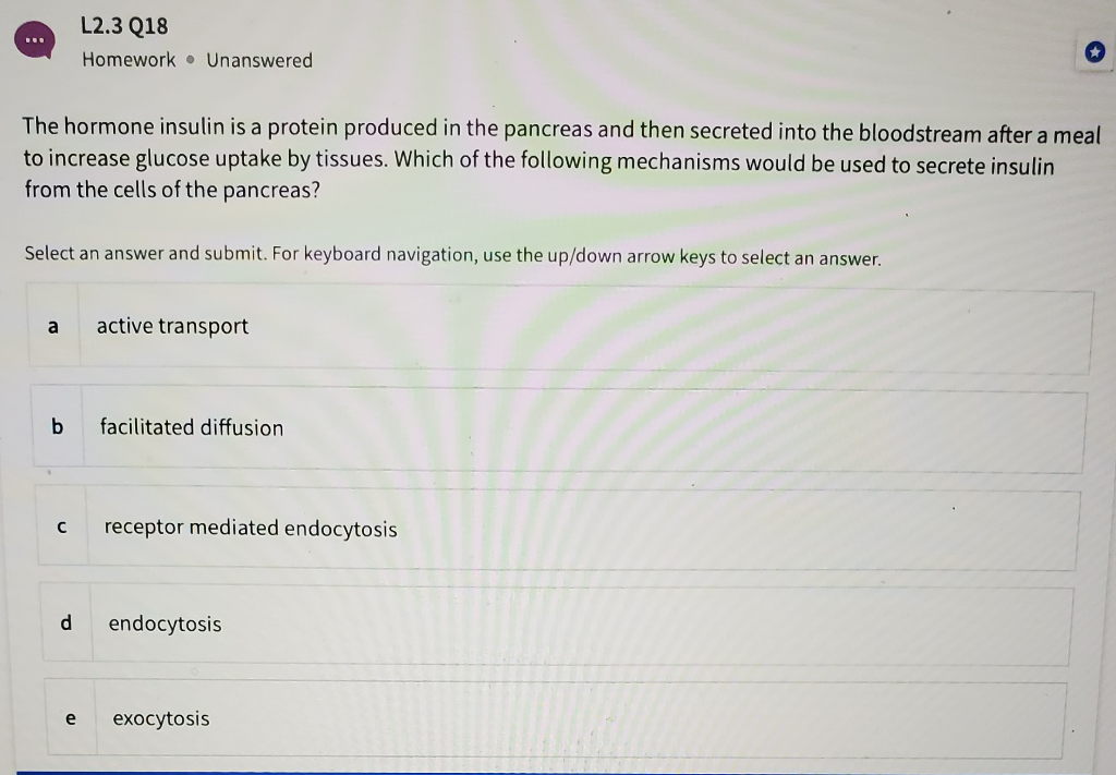 Solved L2.3 Q18 Homework. Unanswered The Hormone Insulin Is | Chegg.com