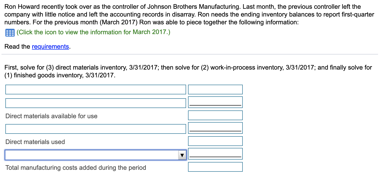 Solved Ron Howard recently took over as the controller of | Chegg.com