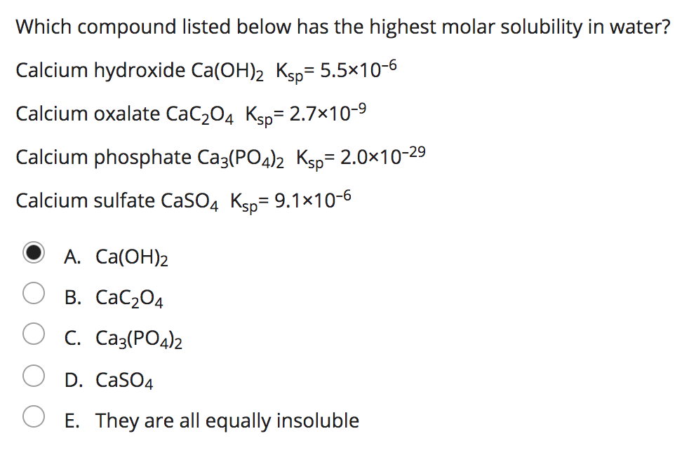 Solved Which compound listed below has the highest molar | Chegg.com