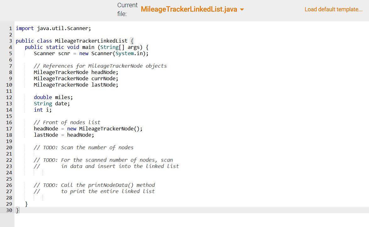 Solved (IN JAVA) Given the MileageTrackerNode class, | Chegg.com