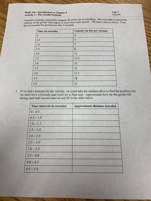 Math 154-Intreduetion to Chapter 5 Activity 1 - The | Chegg.com