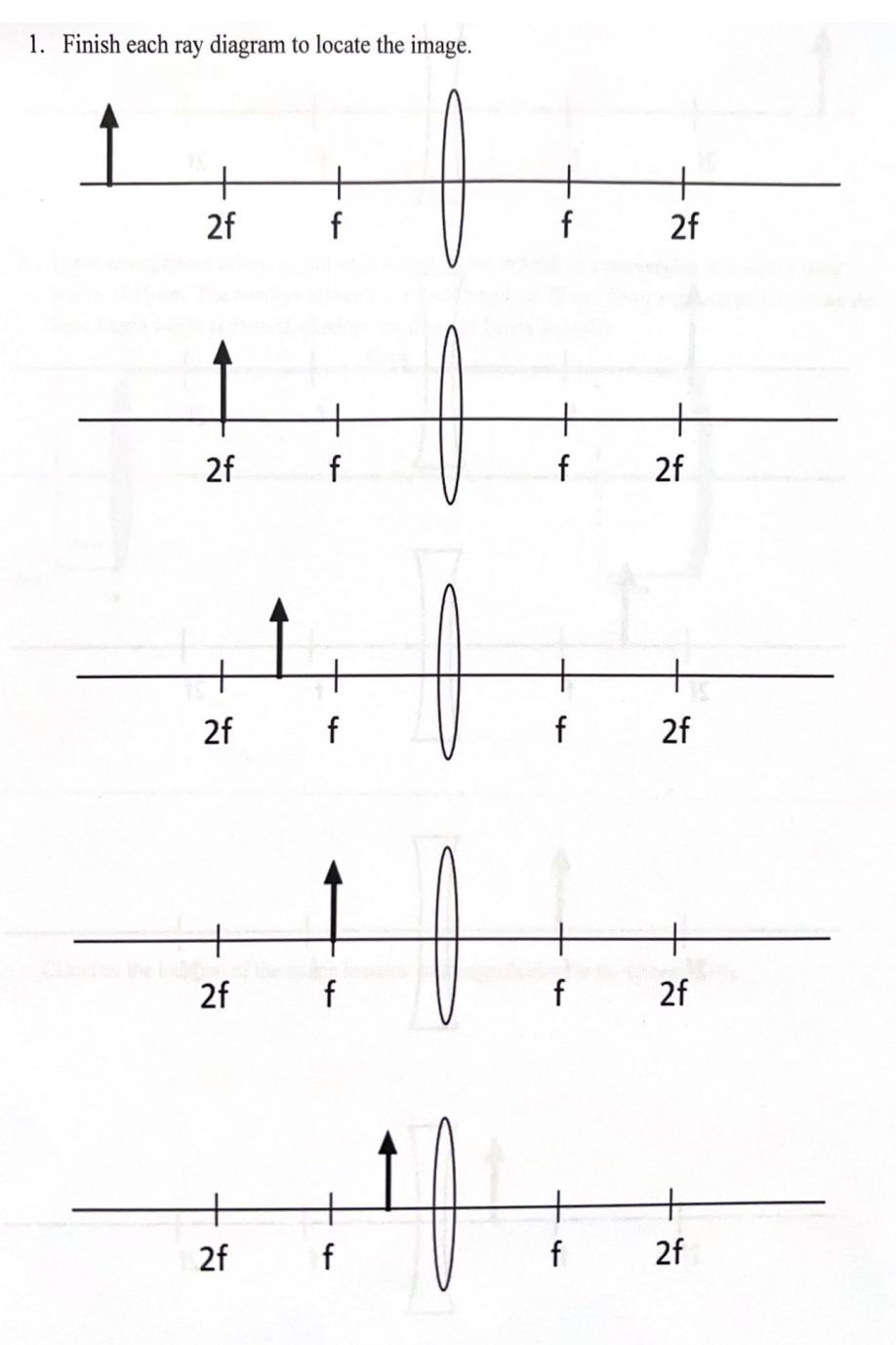 Solved 1. Finish each ray diagram to locate the image. | Chegg.com
