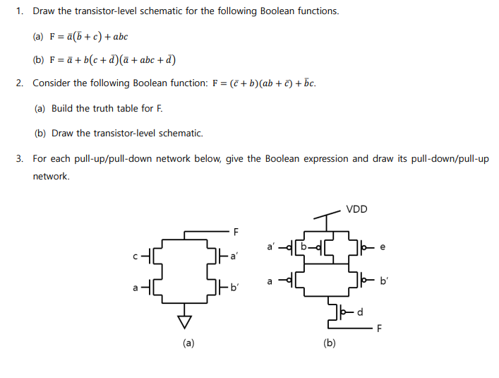 Solved 1. Draw the transistorlevel schematic for the