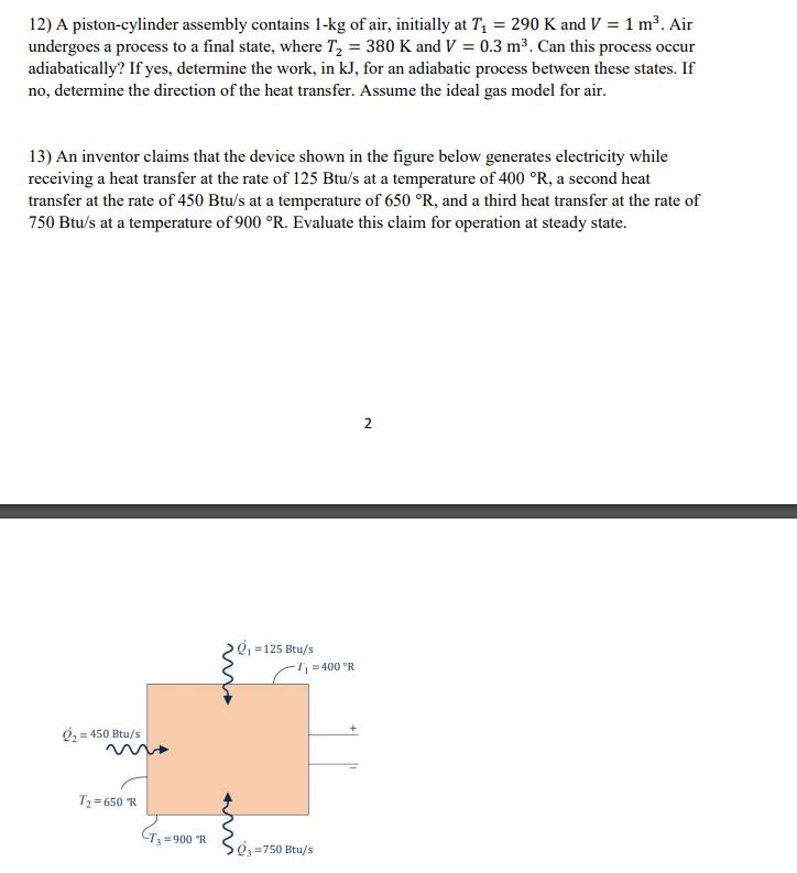Solved 12) A pistoncylinder assembly contains 1kg of air,