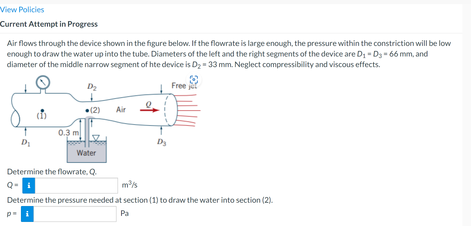 Solved Air flows through the device shown in the figure | Chegg.com