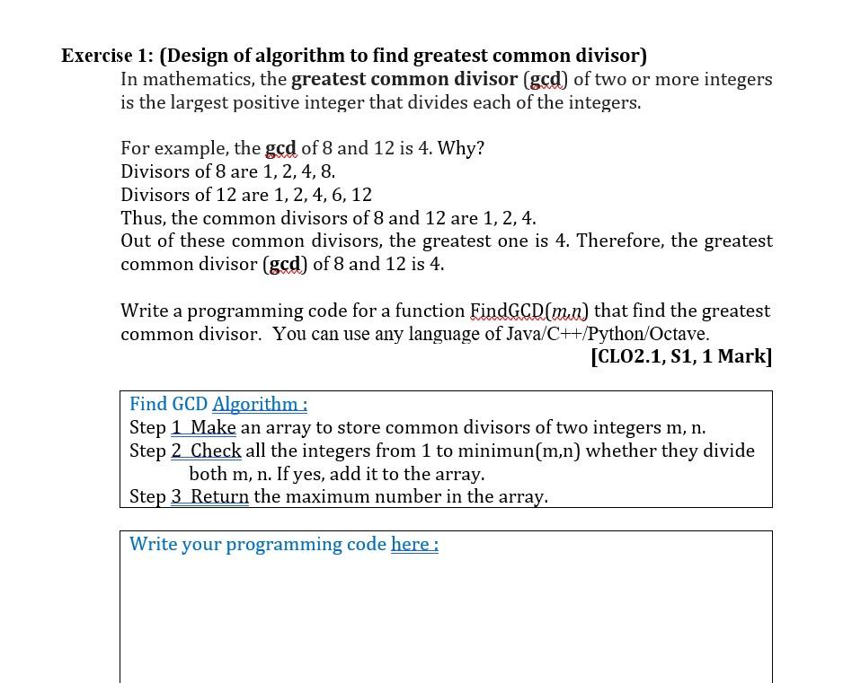 solved-cise-1-design-of-algorithm-to-find-greatest-common-chegg