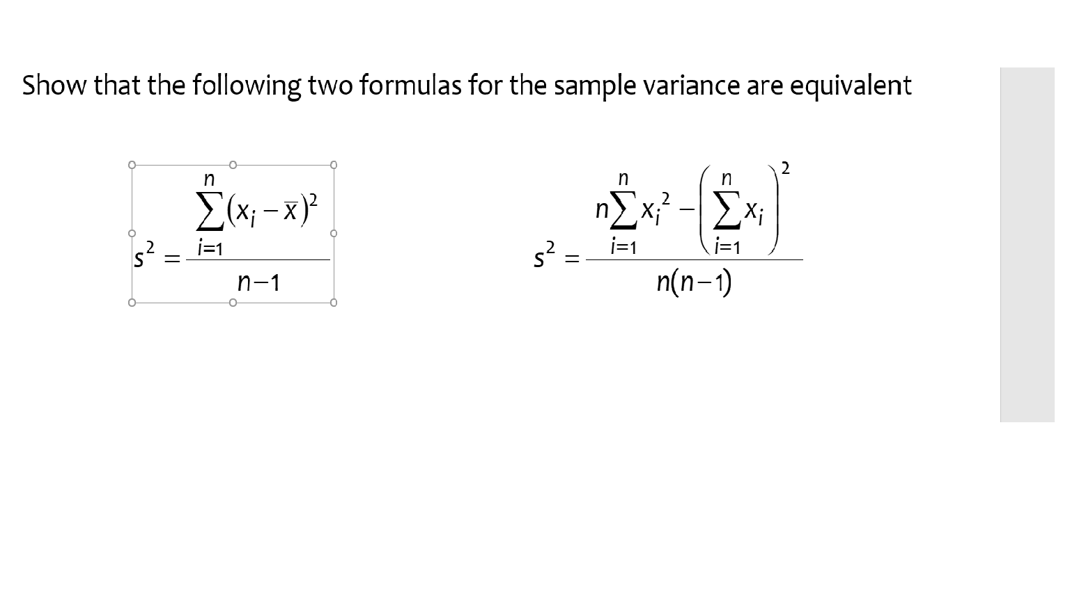 Solved Show that the following two formulas for the sample | Chegg.com