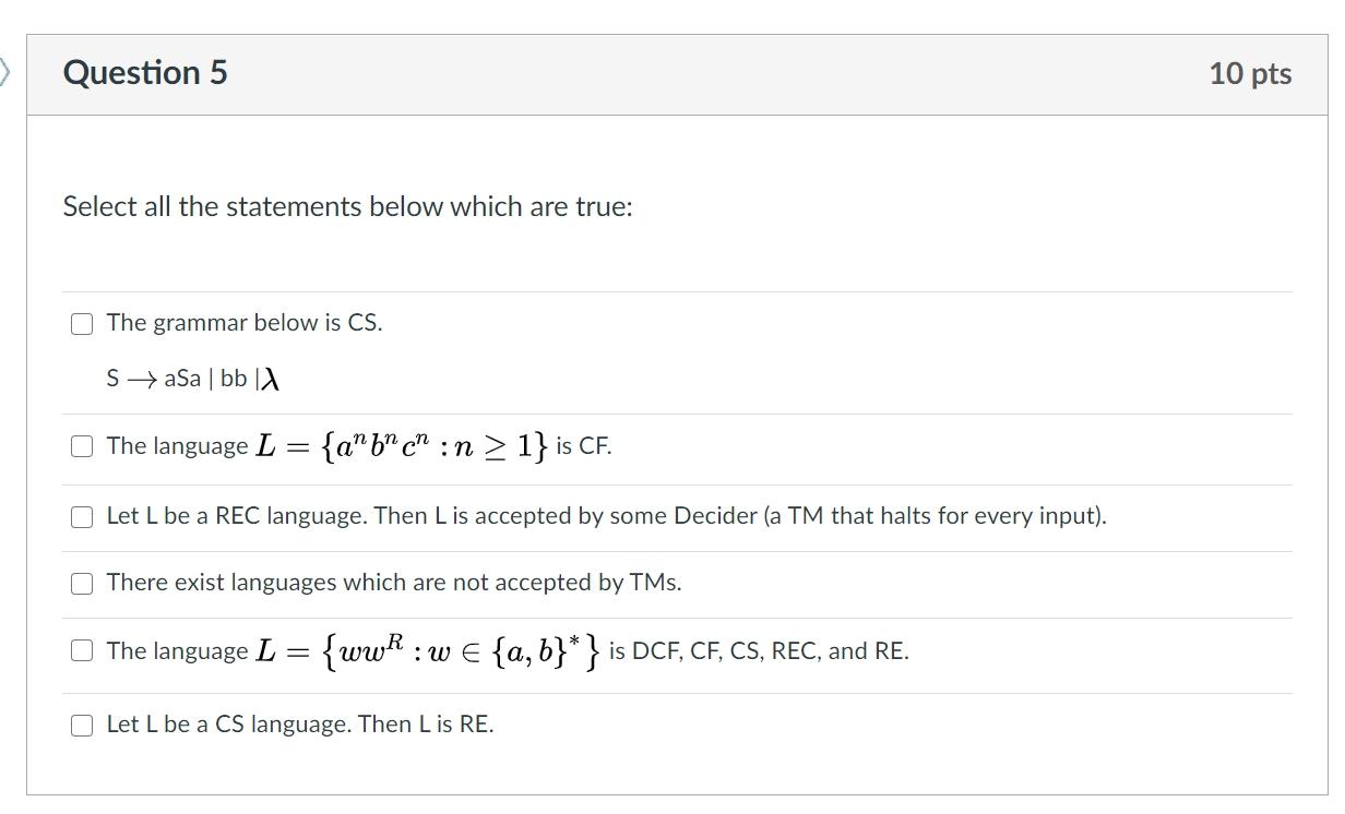 Solved Question 5 10 pts Select all the statements below | Chegg.com