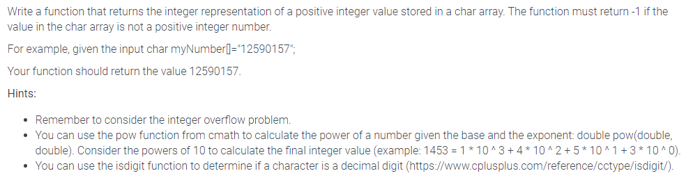 Solved Write a function that returns the integer | Chegg.com