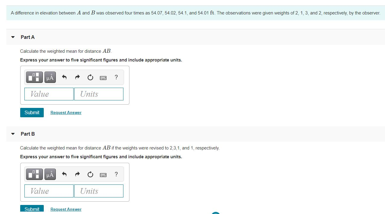 Solved A difference in elevation between A and B was | Chegg.com