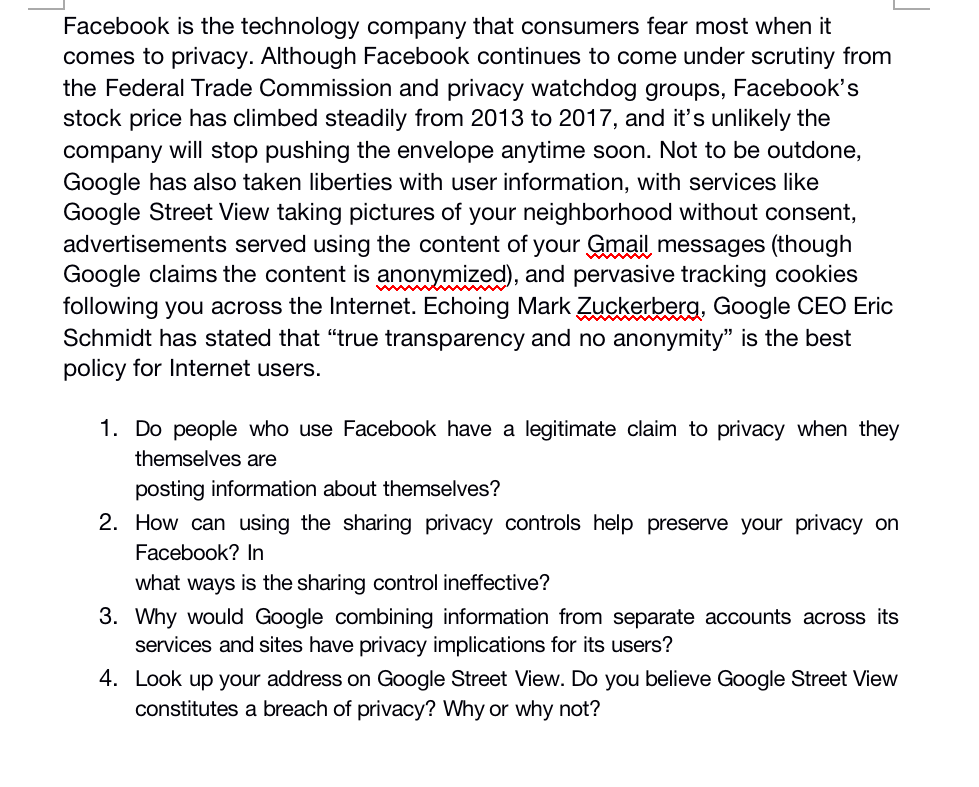 facebook privacy case study answers