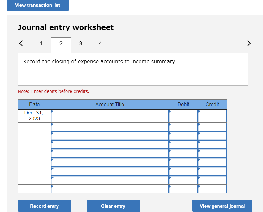 Solved Journal entry worksheet Record the closing | Chegg.com