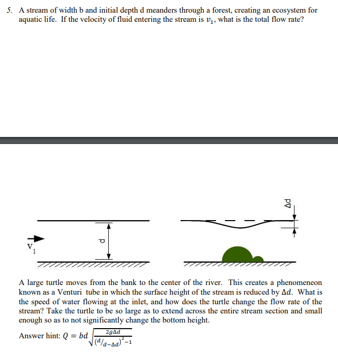 Solved 5. A stream of width b and initial depth d meanders | Chegg.com