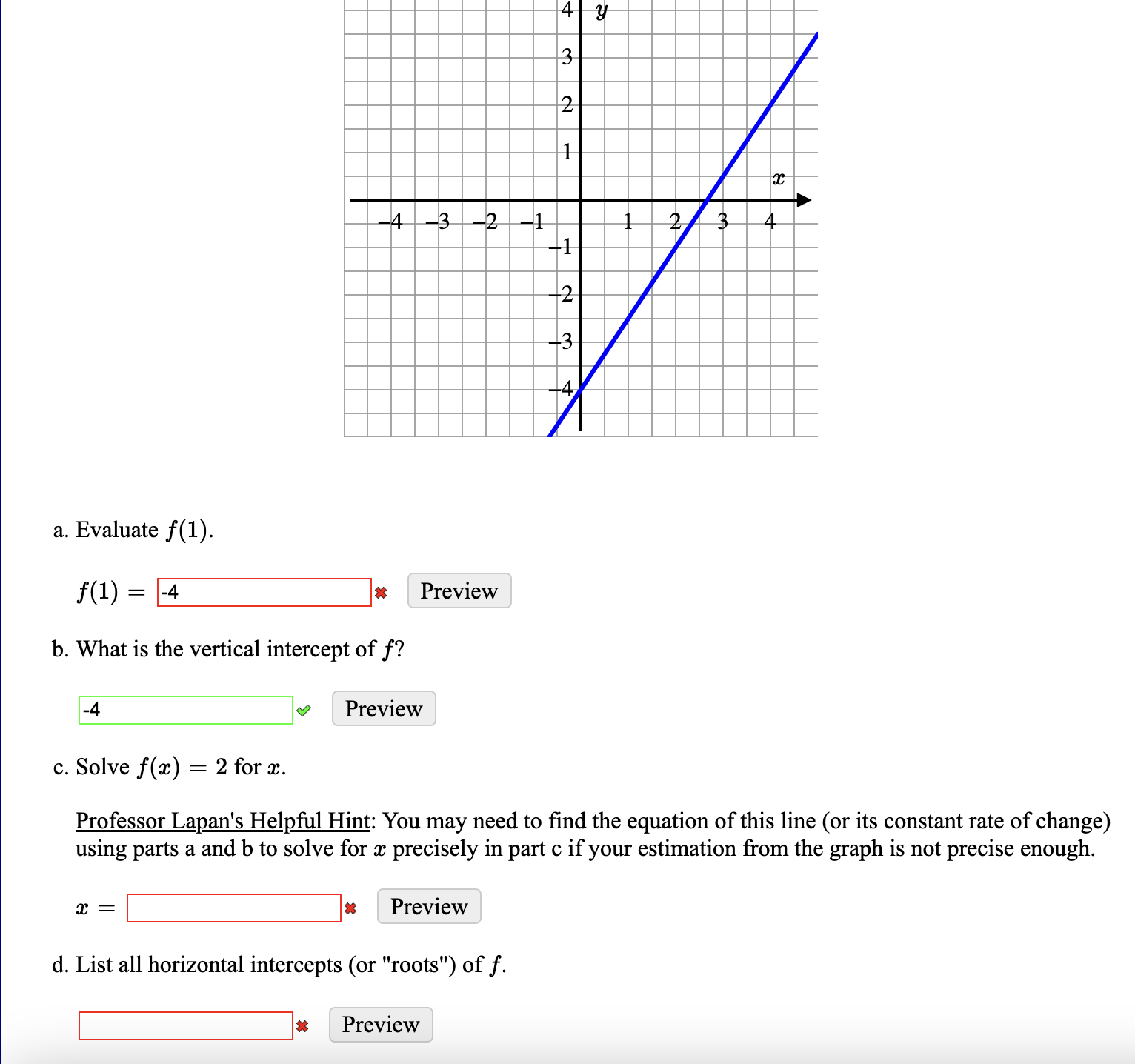 Solved a. Evaluate f(1). f(1)= b. What is the vertical