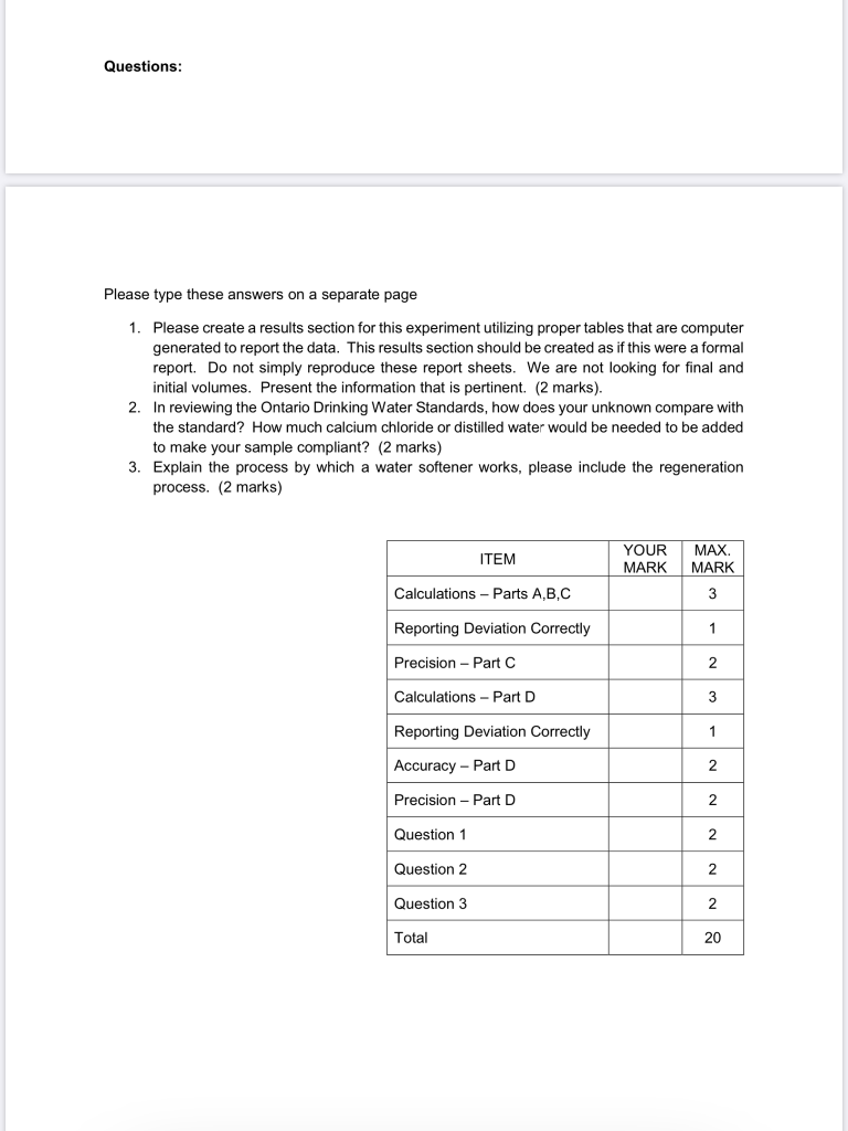 CHEMISTRY HARDNESS OF WATER LAB REPORT PLEASE HELP IM