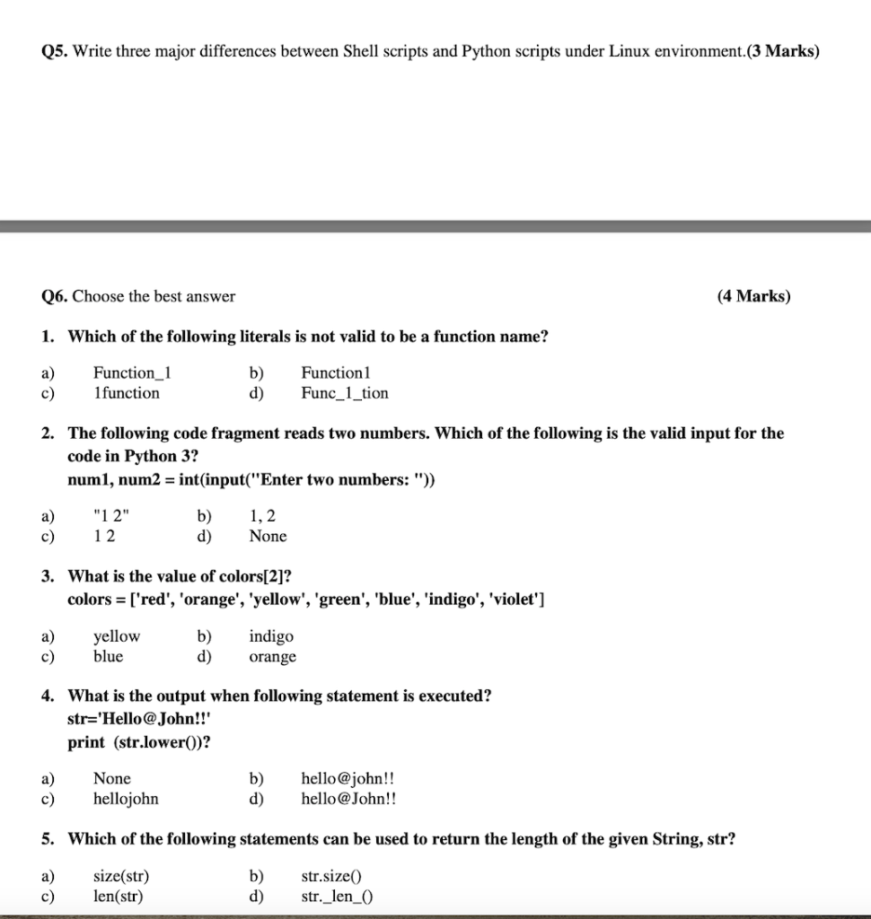 Solved Q5. Write three major differences between Shell | Chegg.com