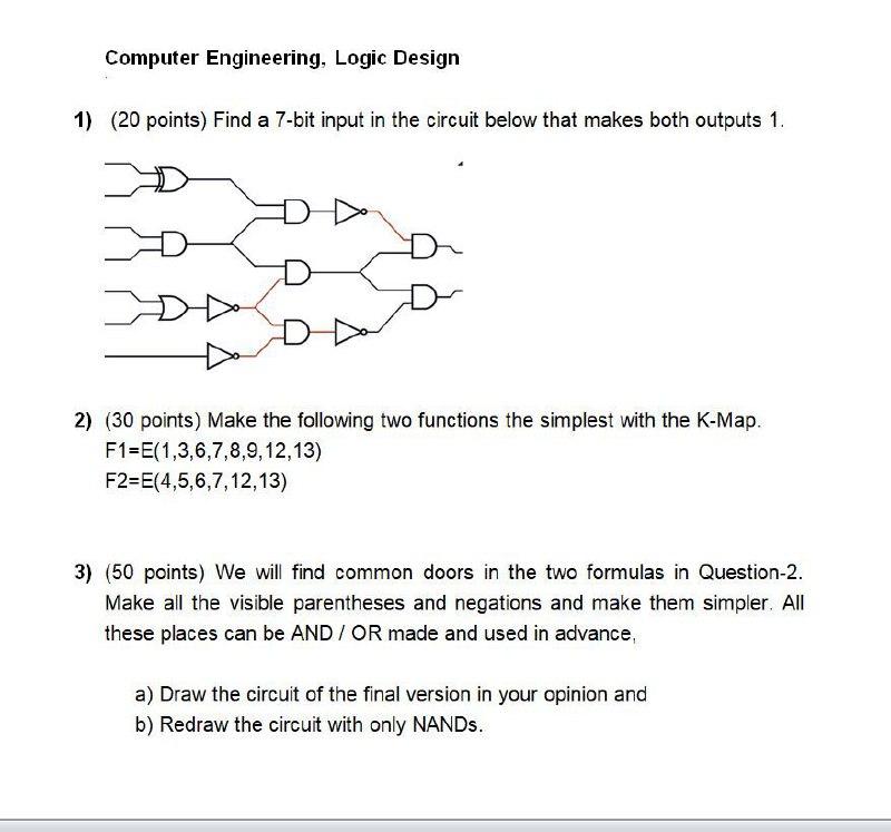 Solved Computer Engineering, Logic Design 1) (20 points) | Chegg.com