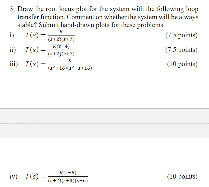 Solved 3. Draw the root locus plot for the system with the | Chegg.com