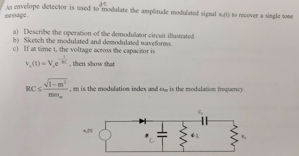 Solved An Envelope Detector Is Used To Modulate The | Chegg.com