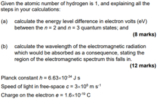 Solved Given The Atomic Number Of Hydrogen Is 1 And Chegg