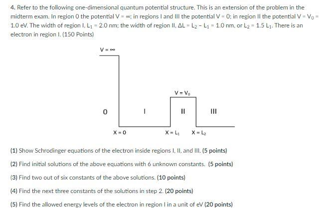 Solved 4. Refer to the following one-dimensional quantum | Chegg.com