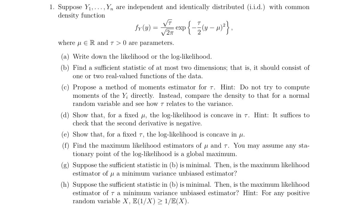 Solved Suppose Y1,…,Yn are independent and identically | Chegg.com