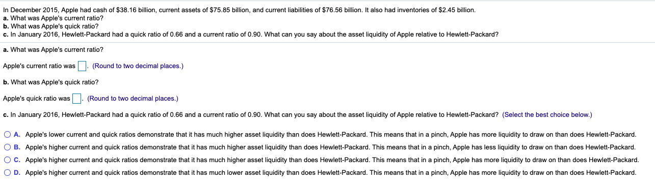 Solved In December 2015, Apple had cash of $38.16 billion, | Chegg.com