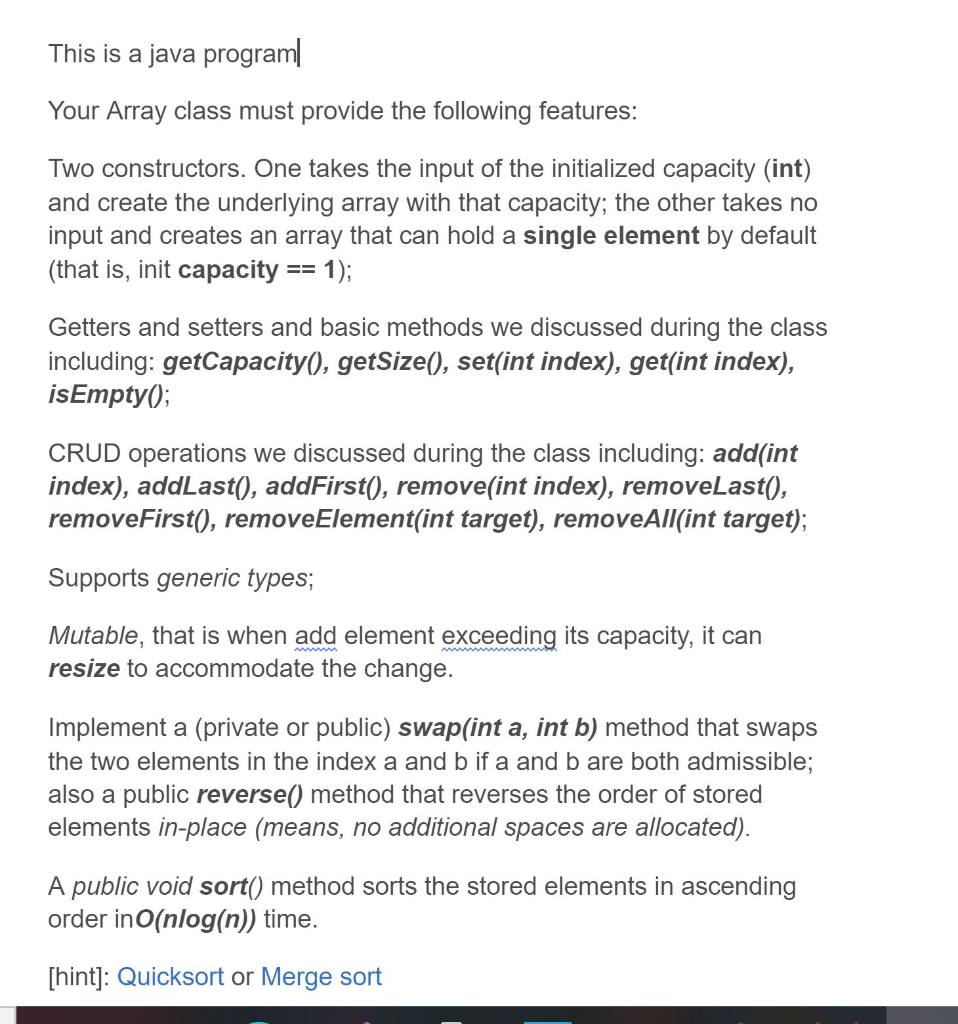 Solved This is a java program Your Array class must provide | Chegg.com
