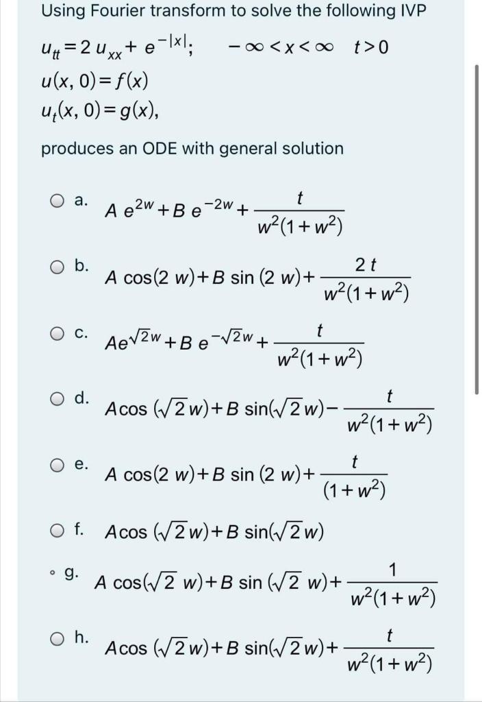 Using Fourier Transform To Solve The Following Ivp Chegg Com
