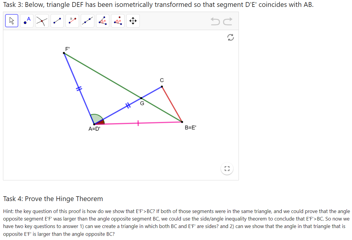 Solved Hinge Theorem Let ABC and DEF be triangles such that